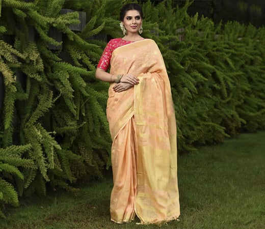 Beatitude Handwoven Linen Saree with Unstitched Blouse
