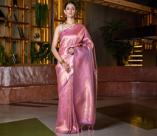 Beatitude Pink Kanjivaram Silk Blend Saree