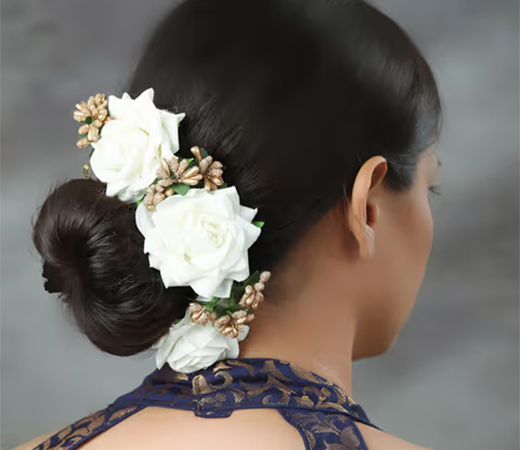 Priyaasi White Rose Gold Plated Bun Hair Accessories