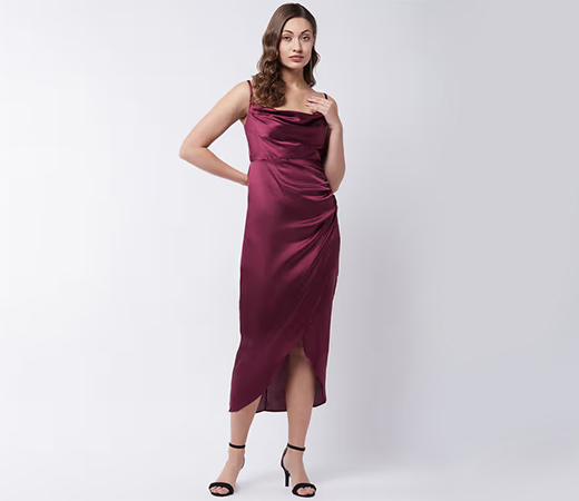  Magre Wine Satin Sheath Dress