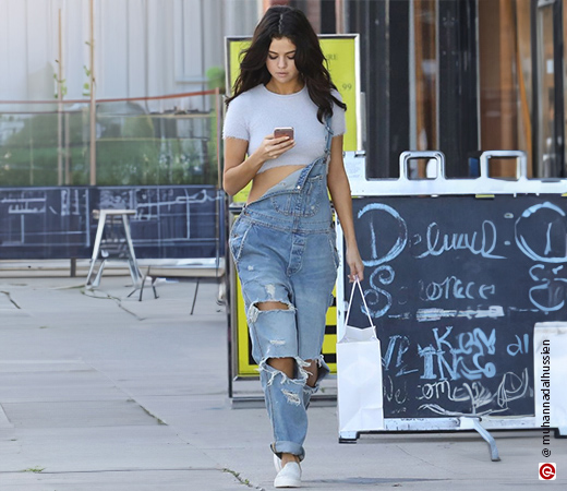 Selena Gomez wearing a dungaree 