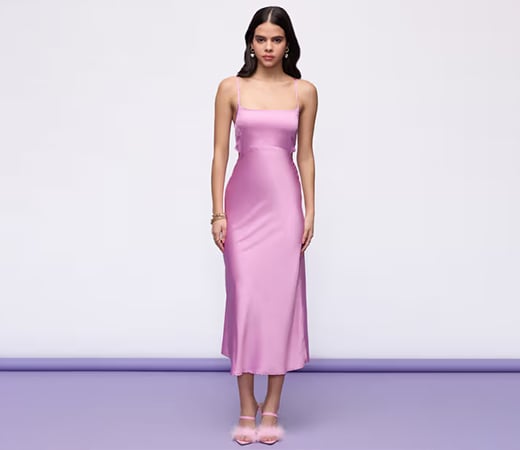 MIXT by Nykaa Fashion Pink Solid Shoulder Straps Maxi Satin Slip Dress