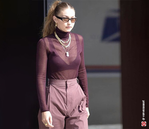 Gigi Hadid wearing a sheer top