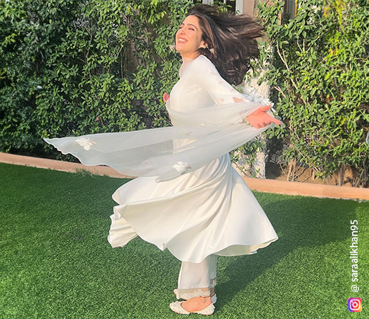 Sara Ali Khan wearing a white anarkali dress