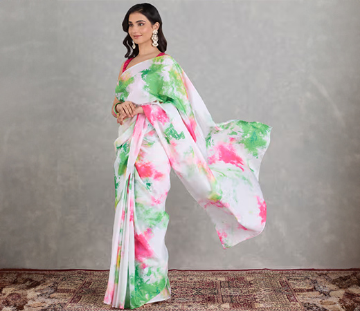 Nyri Flecked Georgette Tie and Dye Marble Print Saree