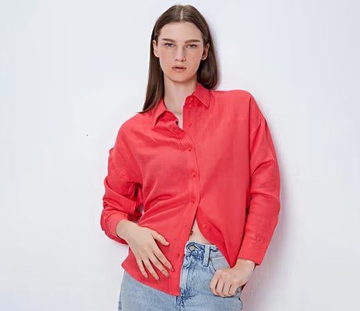 Cover Story Red Oversized Linen Shirt