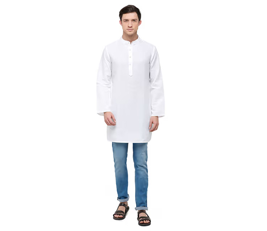 Men's Cotton Linen White Solid Full Sleeve Kurta