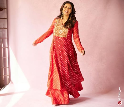 Kajol wearing a red palazzo suit