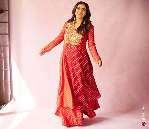Kajol wearing a red palazzo suit