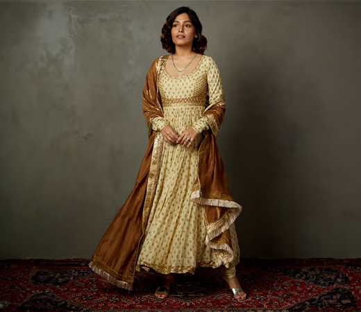 RI.Ritu Kumar Deep Beige & Olive Rajwadi Kurta Churidar with Dupatta