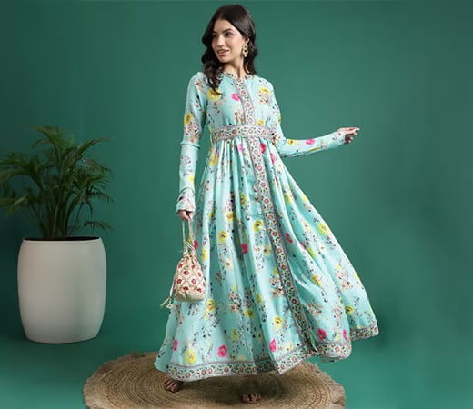 Rama's Green Embroidered Anarkali Dress