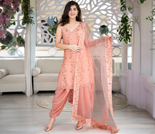 Label Shaurya Sanadhya Peach Sequence Work Patiala And Kurta With Dupatta