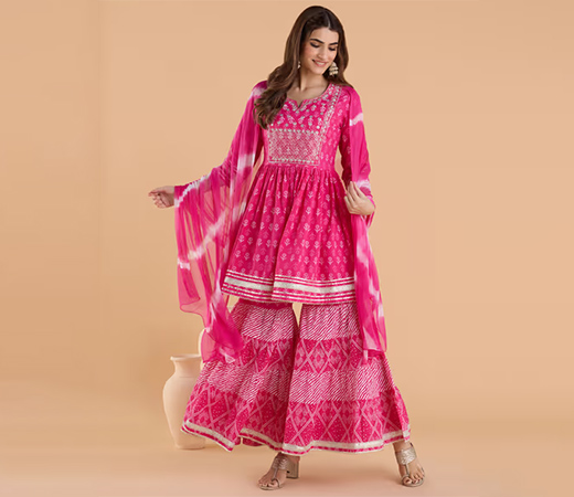 Gahan Cotton Embellished Sequined Gota Flared Kurta Set