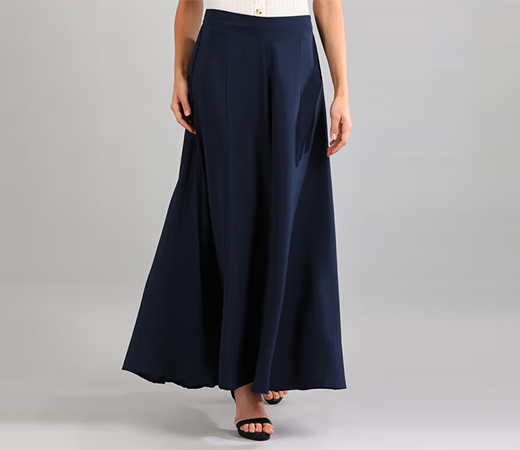 Aurelia Navy Blue Solid Flared Palazzo
