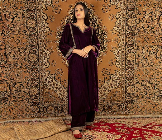 Priya Chaudhary Purple Silk Velvet Kurta