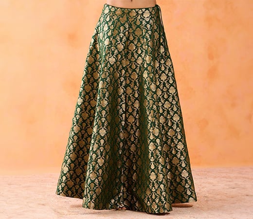 Gajra Gang Banaras Brocade Green Panelled Skirt