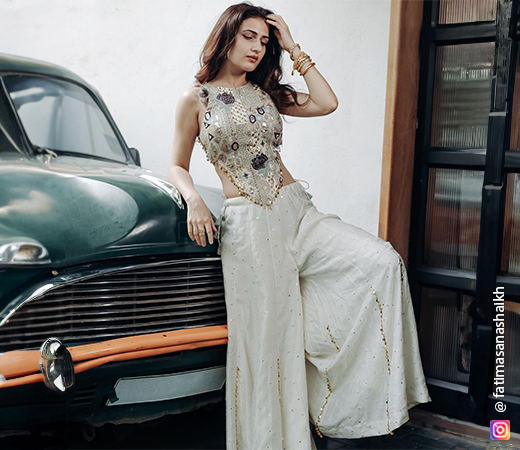 Fatima Sana Shaikh wearing an embroidered choli and sharara 