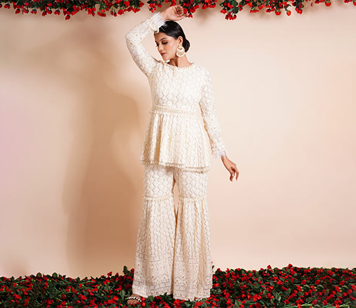 Farha Syed 4 Piece Sharara With Kurti, Cape And Belt