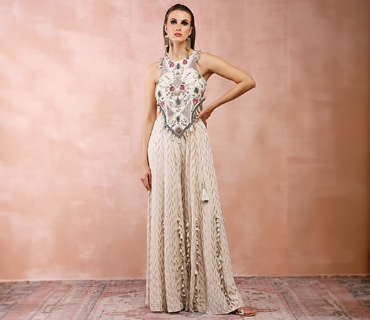 Payal Singhal Off White Applique Embroidered Choli with Sharara