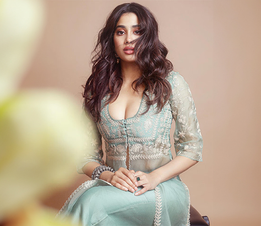 Jhanvi Kapoor wearing Devnaagri Sage Green Slit Chanderi Kurta and Palazzo