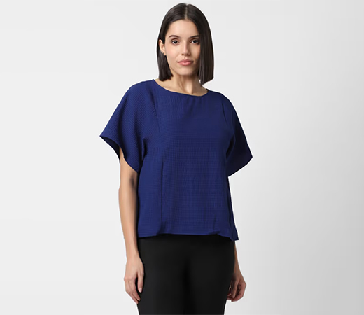 Van Heusen Navy Blue Stripe Casual Round Neck Top
