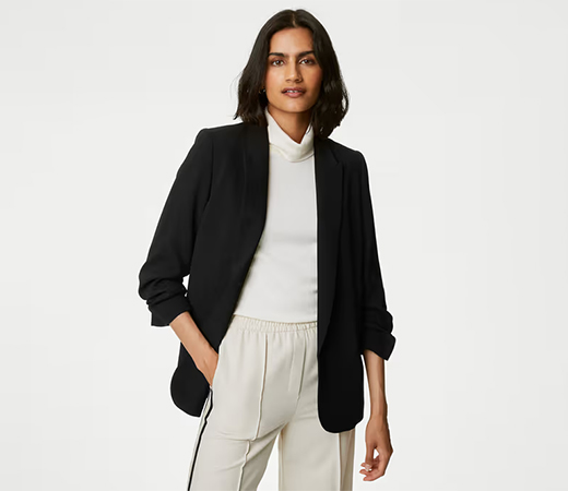 Marks & Spencer Black Ruched Sleeve Blazer