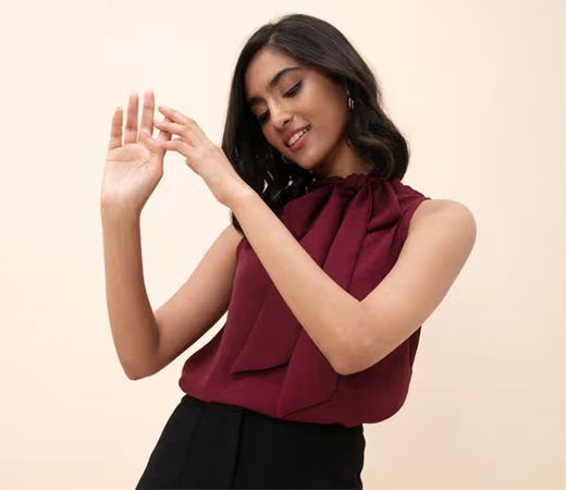 Twenty Dresses by Nykaa Fashion Maroon Bow For The Kill Top