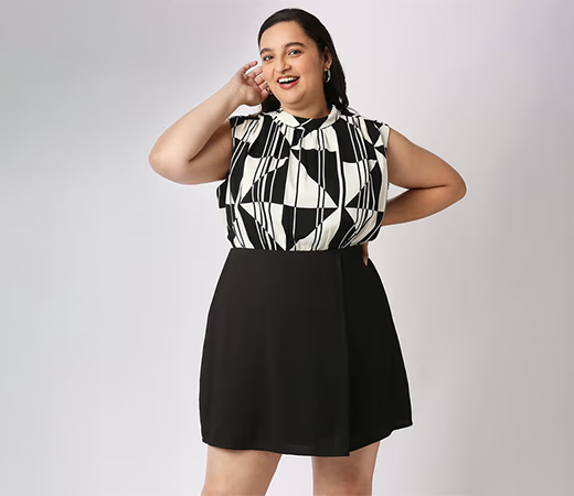 Twenty Dresses by Nykaa Fashion Curve Black And White High Neck Work Dress