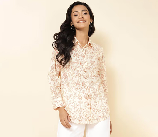 Fabindia Off White Cotton Printed Shirt