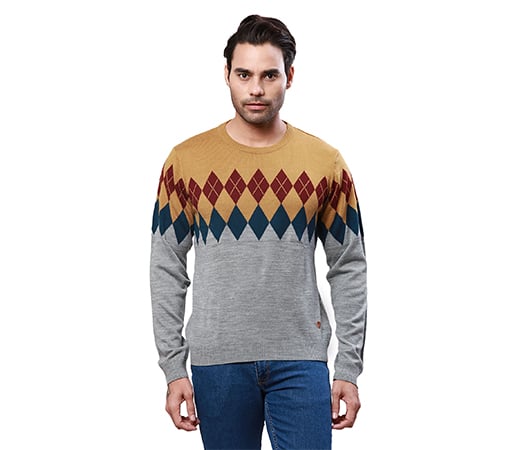 Raymond Regular Fit Self Design Medium Grey Sweater
