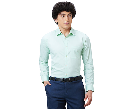 Raymond Slim Fit Self Design Light Green Shirt