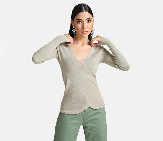 Kazo Green Wrap Detail Pullover