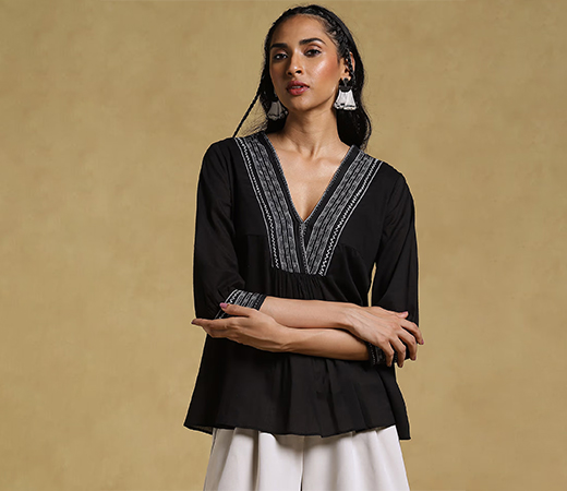 Ritu Kumar Black Gathered Kurti