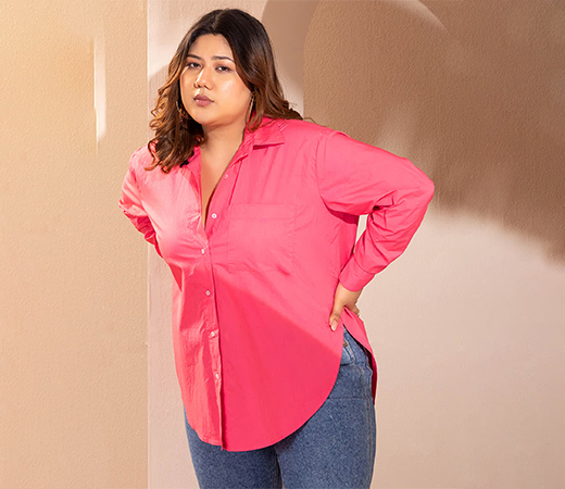 FabAlley Curve Hot Pink Cotton Shirt
