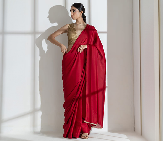 Swtantra Milano Red Satin Saree 