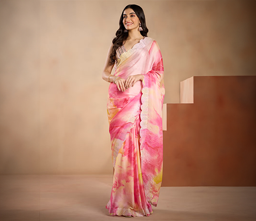 Gajra Gang Fuchsia Watercolour Print Saree