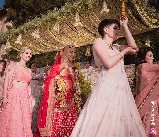 Katrina Kaif’s bridesmaids wearing pink lehengas