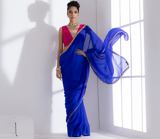 Swtantra Royal Blue Georgette Saree