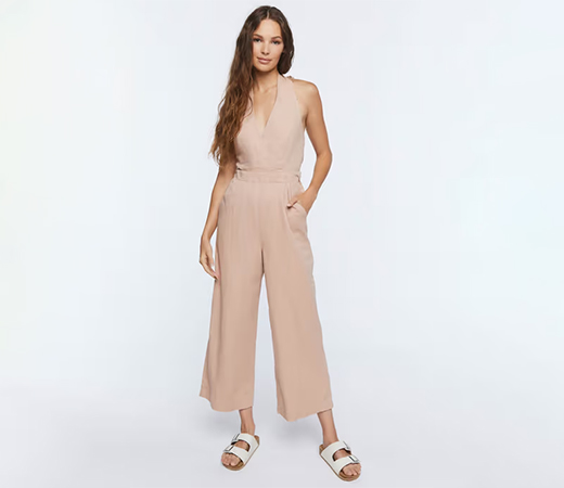 Forever 21 Solid halter neck Beige Jumpsuit