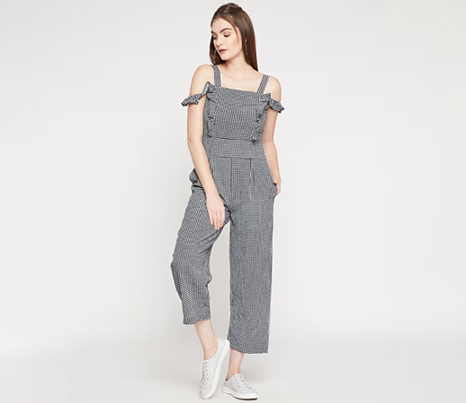 RARE Black & White Checked Culotte Jumpsuit