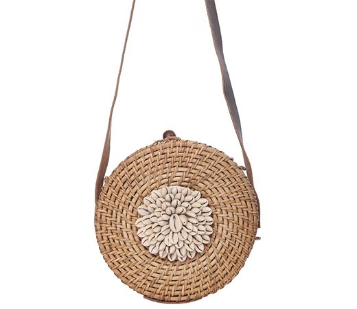  5 Elements by Radhika Gupta Beige Round Bamboo Wood With Kodi Embellished Bag