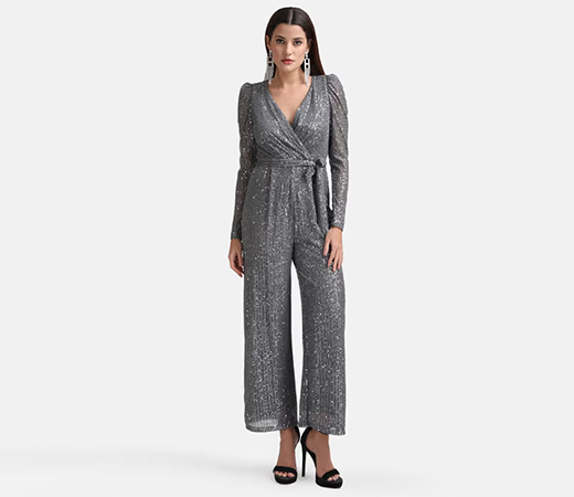 Kazo x Janhvi Kapoor Grey Sequin Wrap Jumpsuit
