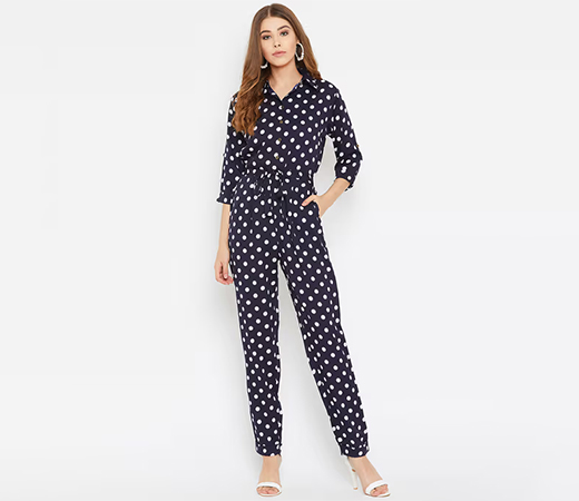 Uptownie Lite Navy Blue Crepe Roll-Up Jumpsuit