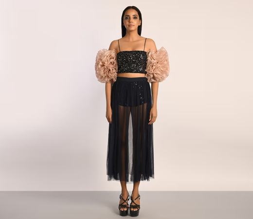 Black Butt Shorts With Black Tulle Skirt