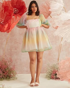 Lea Clothing Rainbow Organza Corset Dress
