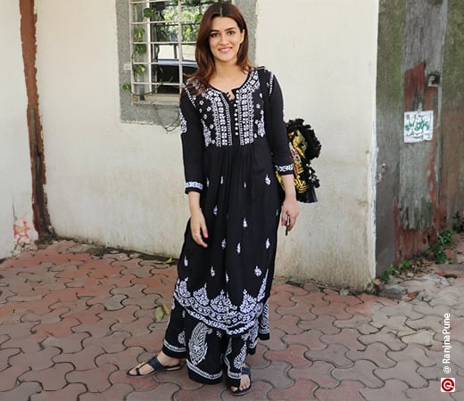 Kriti Sanon wearing a chikankari kurta with matching bottoms
