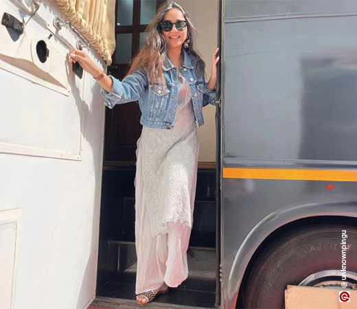 Prajakta Kohli wearing a chikankari kurta with a jacket