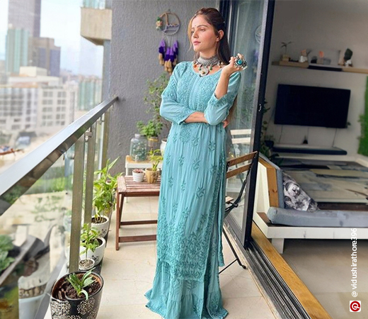 Rubina Dalik wearing a chikankari suit with oxidised jewellery