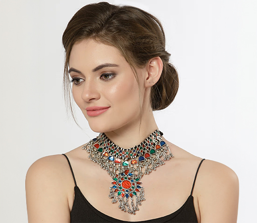 Moedbuille Oxidised Silver Plated Choker