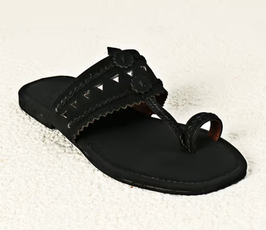 PREET KAUR Black Faux Leather Kolhapuri